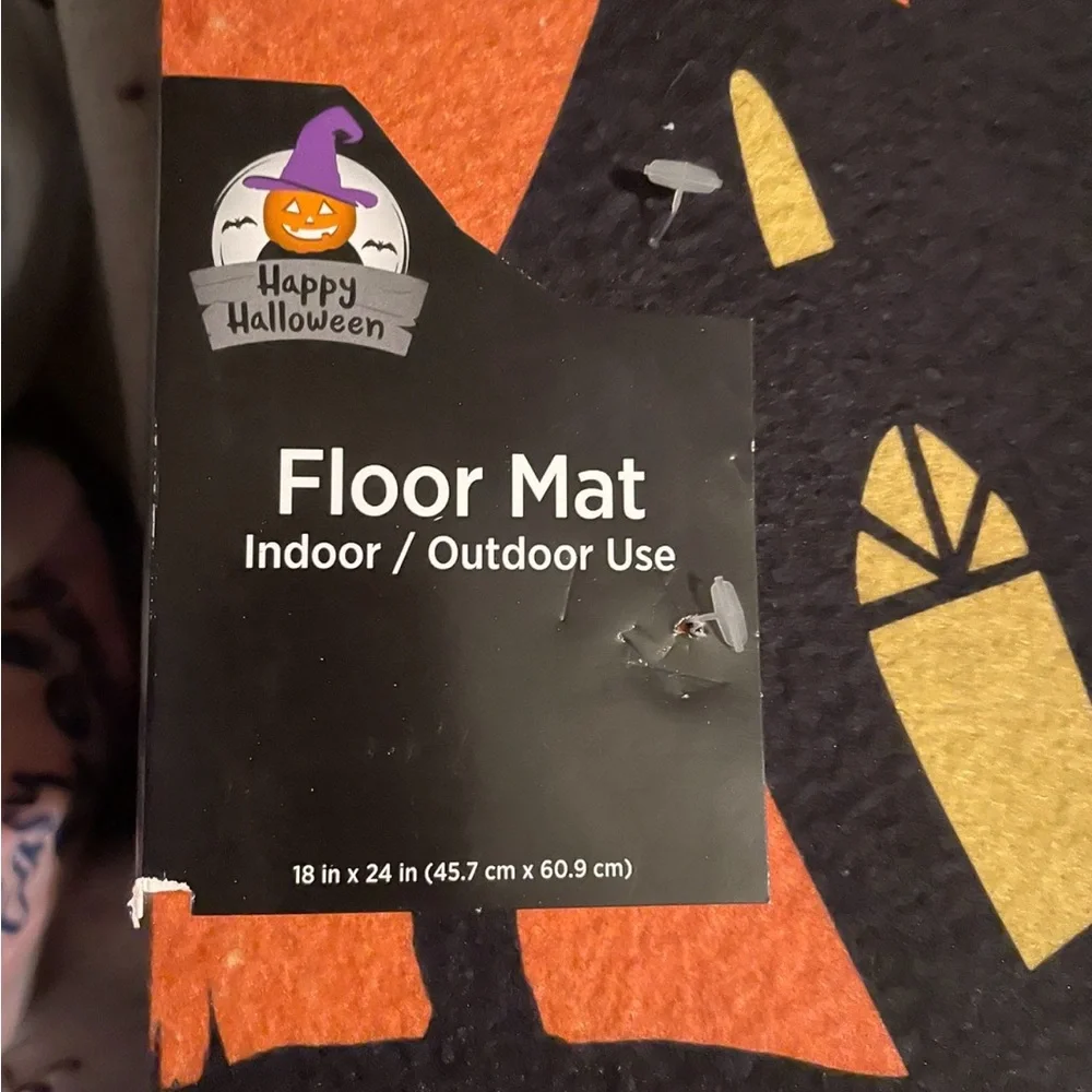 Halloween Haunted House Welcome Mat - Orange and Black